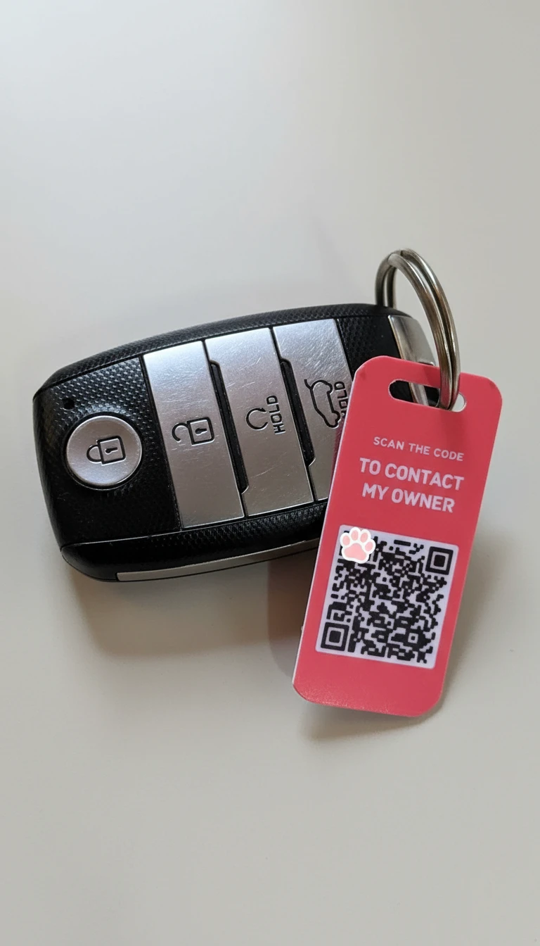 A MyTags key tag on a car key fob